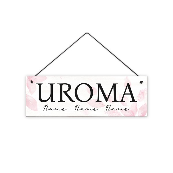 Uroma mit drei Wunschnamen - Aquarell - 30 x 10 cm personalisiertes Holzschild 8 mm