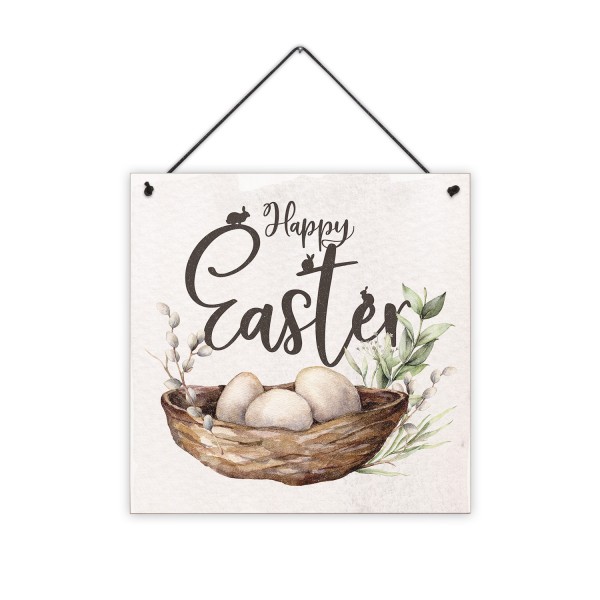 Happy Easter Nest - 20 x 20 cm Holzschild 8 mm