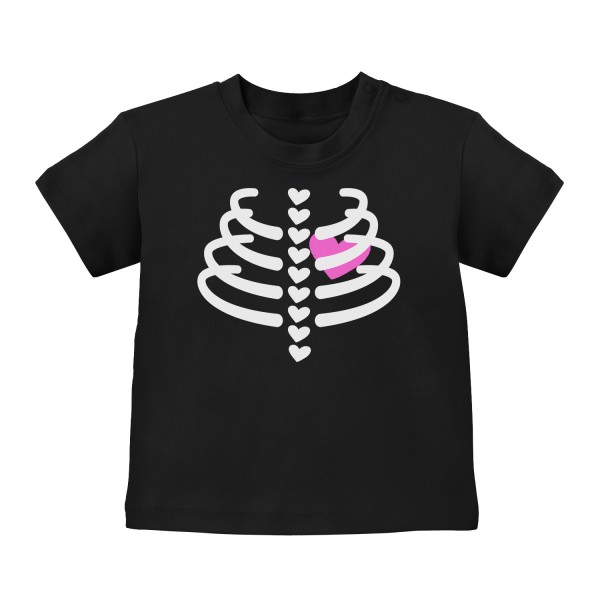Skelett mit Herz - Rosa - Baby T-Shirt
