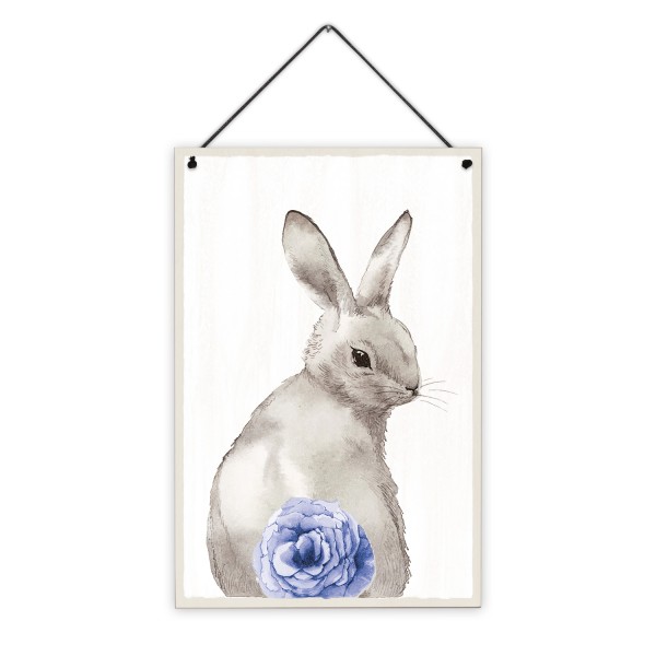 Hase mit blauer Rose - 20 x 30 cm Holzschild 8 mm