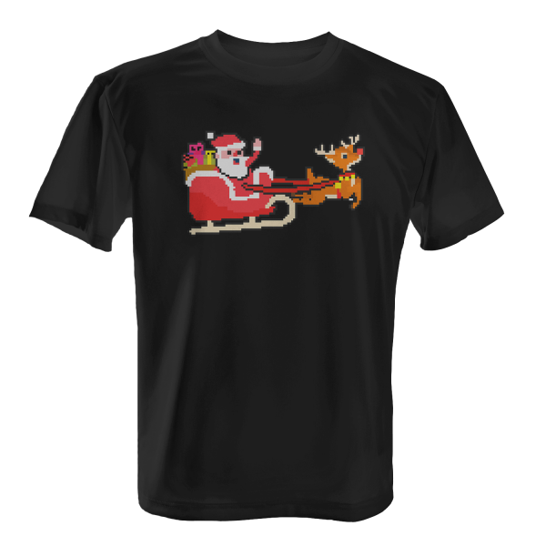 8 Bit Weihnachtsmann mit Rentierschlitten - Herren T-Shirt