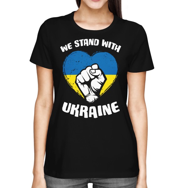 With stand with Ukraine - Fist in Heart - Damen T-Shirt
