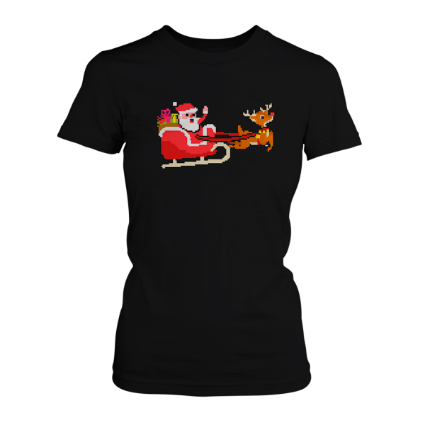8 Bit Weihnachtsmann mit Rentierschlitten - Damen T-Shirt