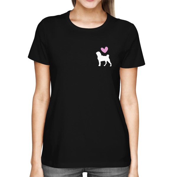 Mops - Silhouette mit Herz - Damen T-Shirt